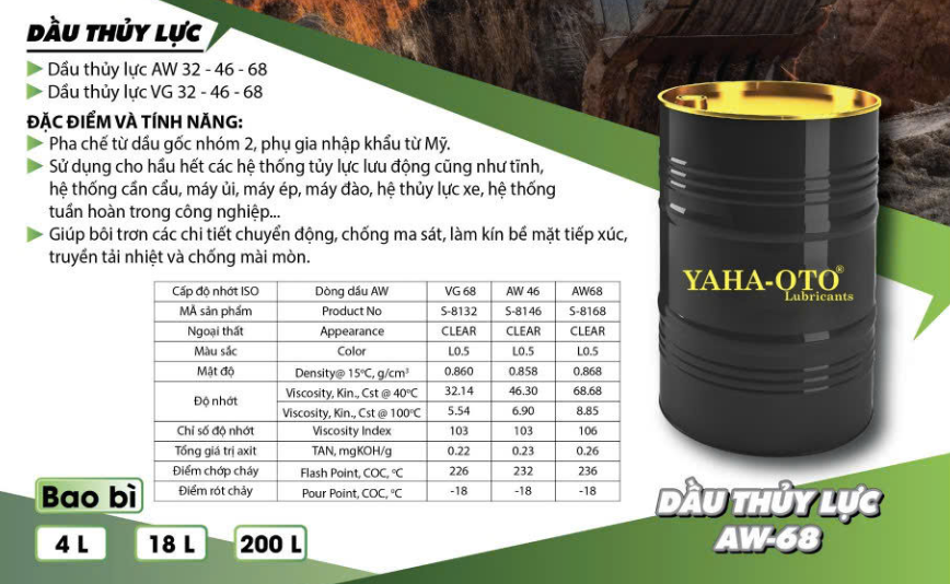 Thông số kỹ thuật Dầu thuỷ lực Yaha - Oto